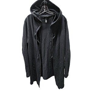 Men’s H&M Black Long Hoodie Drape Goth Cloak/Cardigan Soft Cotton Size Large